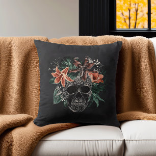 Tropical Floral Skull Halloween Cushion