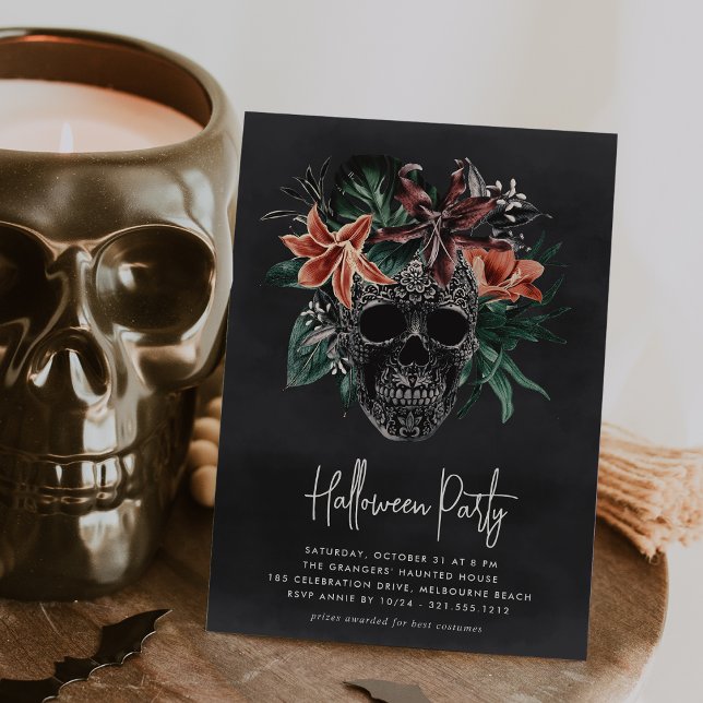 Tropical Floral Skull Halloween Party Invitation (Creator Uploaded)
