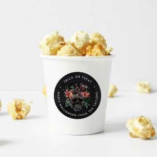 Tropical Floral Skull Halloween Trick or Treat Classic Round Sticker