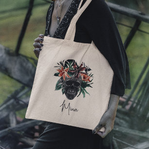 Tropical Floral Skull Personalised Halloween Tote Bag