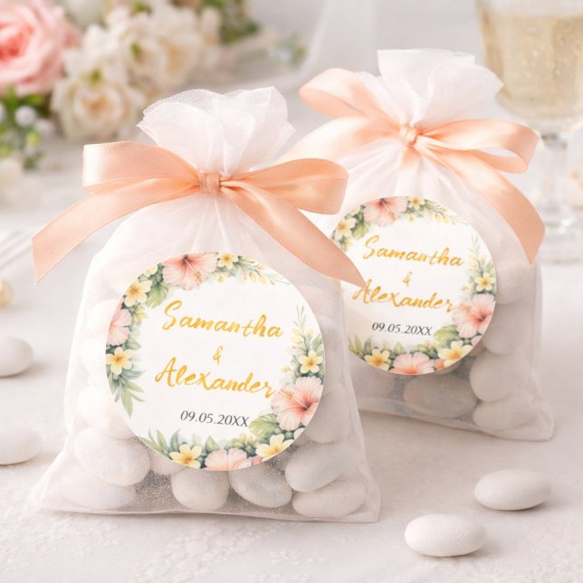 Tropical floral soft romance classic round sticker (Creator Uploaded)