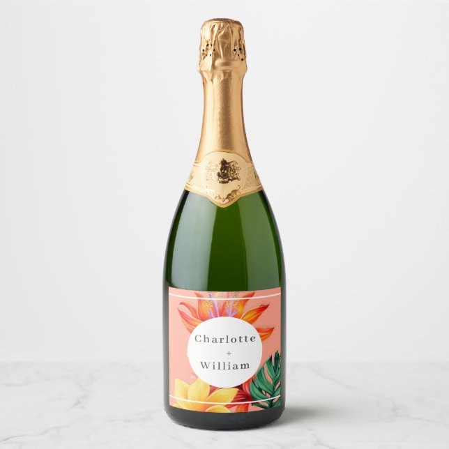 Tropical floral  sparkling wine label (Front)