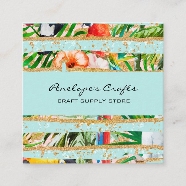 Tropical Floral Square Business Card (Front)