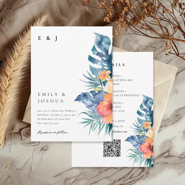 Tropical Floral Summer All in One Wedding Invitation (Creator Uploaded)