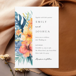 Tropical Floral Summer Watercolor Wedding Invitation
