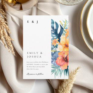 Tropical Floral Summer Watercolor Wedding Invitation