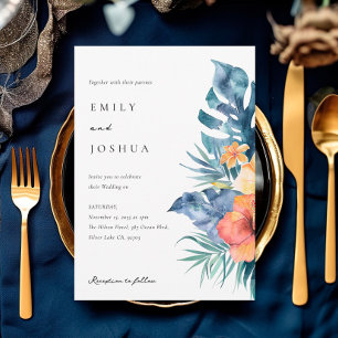 Tropical Floral Summer Watercolor Wedding Invitation