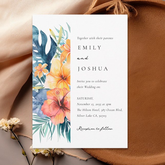 Tropical Floral Summer Watercolor Wedding Invitation (Creator Uploaded)