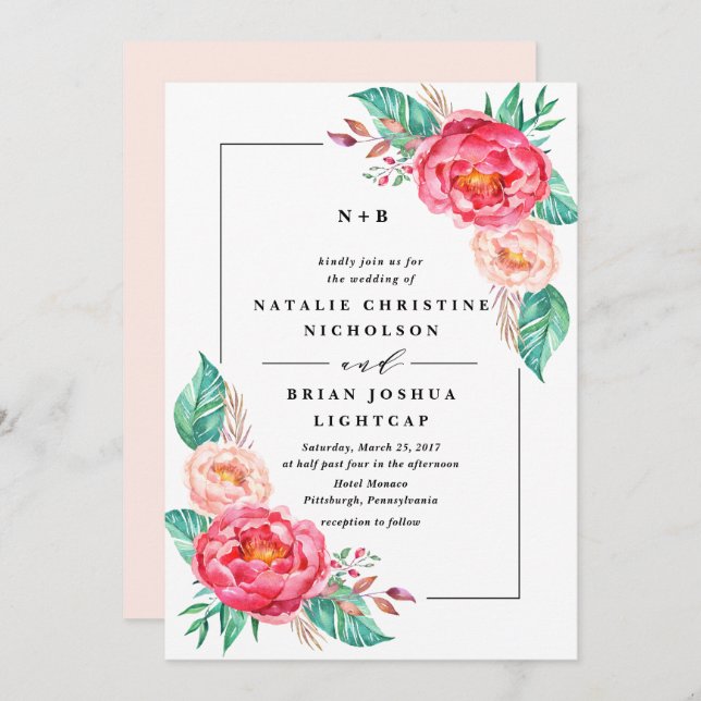 Tropical Floral Summer Wedding Invitations (Front/Back)