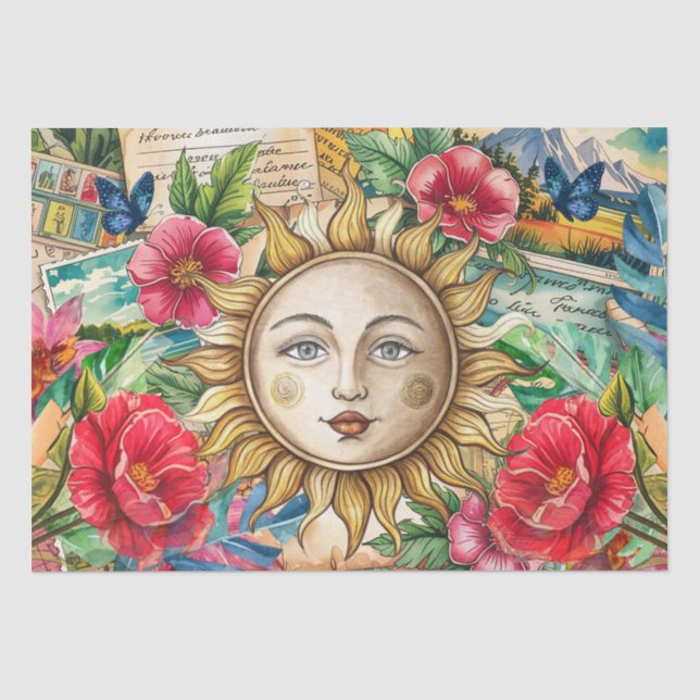 Tropical Floral Sun Face Decoupage Tissue Paper (Front)