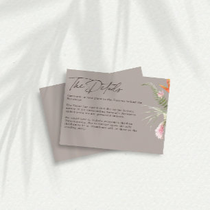 Tropical Floral Taupe Wedding Details Enclosure Card