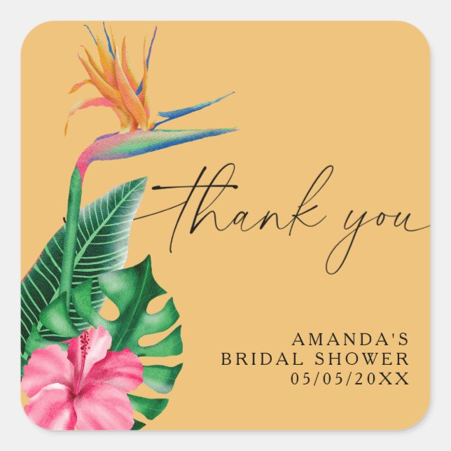 Tropical floral - thank you bridal shower  square sticker (Front)