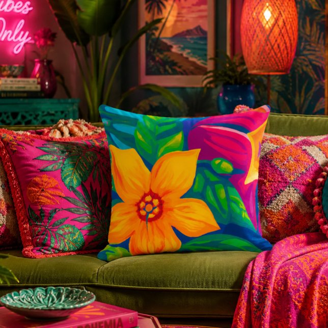 Tropical floral throw pillow (Creator Uploaded)