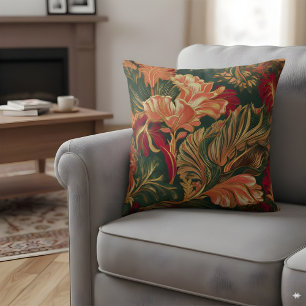 Tropical Floral Throw Pillow Orange Green Bold