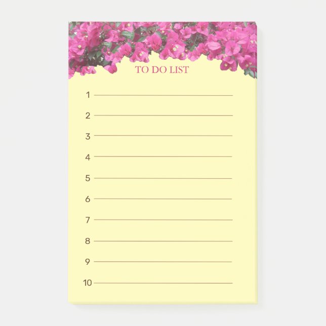 Tropical Floral To Do List on Yellow Post-it Notes (Front)