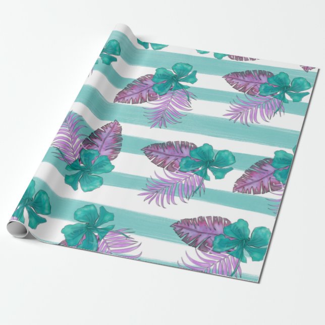 Tropical Floral Umbrella Wrapping Paper (Unrolled)