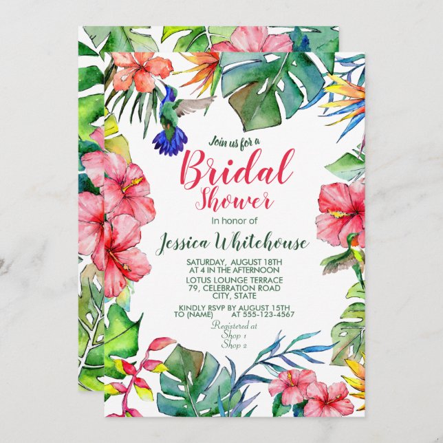 Tropical Floral Watercolor Bridal Shower Invite (Front/Back)