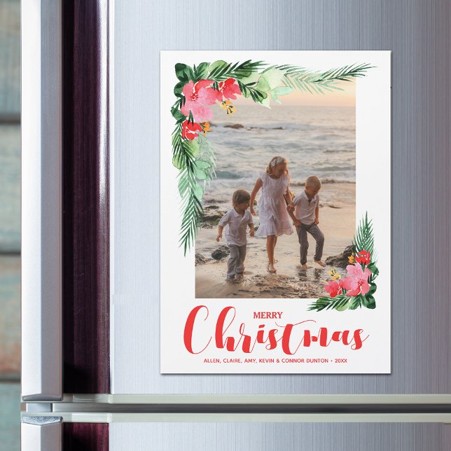 Tropical Floral Watercolor Christmas Magnetic Card (Creator Uploaded)