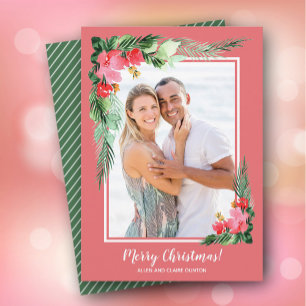 Tropical Floral Watercolor Christmas Photo Holiday Card