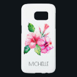 Tropical Floral Watercolor Hibiscus Personalised<br><div class="desc">This pretty floral design features a watercolor painting of tropical hibiscus flowers with a personalised name below. Delete the text in the text box and add you name to edit the text. #floral #tropical #watercolor #flowers #holidays #hibiscus #feminine #girly #gifts #pink #personalised #personalised #AddYourName #PersonalizedGifts #Samsung #Galaxy #SamsungGalaxy #phone #cases...</div>