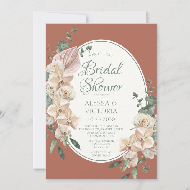Tropical Floral Watercolor LGBTQ Bridal Shower Invitation (Front)