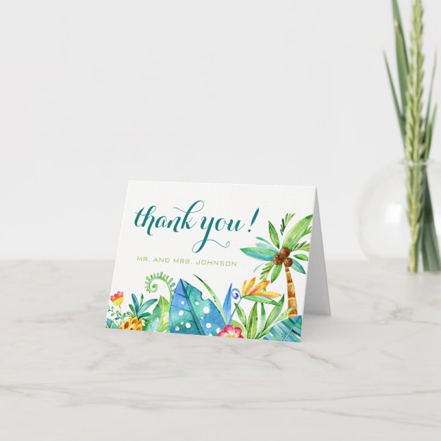 Tropical Floral Watercolor Thank You Note Card (Front)