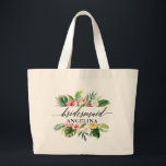 Tropical Floral Wedding Calligraphy Bridesmaid Large Tote Bag<br><div class="desc">Watercolor Tropical Floral Greenery Wedding Calligraphy Bridesmaid Large Tote Bag</div>