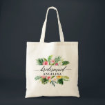 Tropical Floral Wedding Calligraphy Bridesmaid Tote Bag<br><div class="desc">Watercolor Tropical Floral Greenery Wedding Calligraphy Bridesmaid Tote Bag</div>