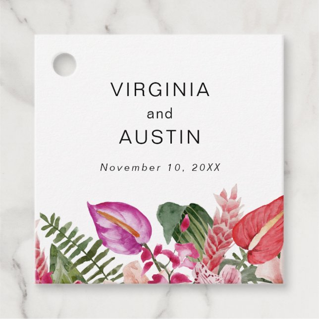 Tropical Floral Wedding Favour Tags (Front)