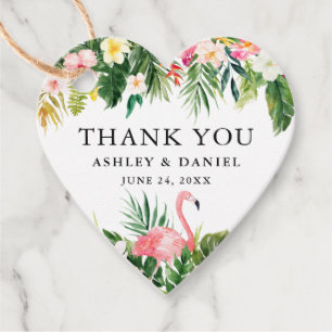 Tropical Floral Wedding Flamingo Thank You Heart Favour Tags