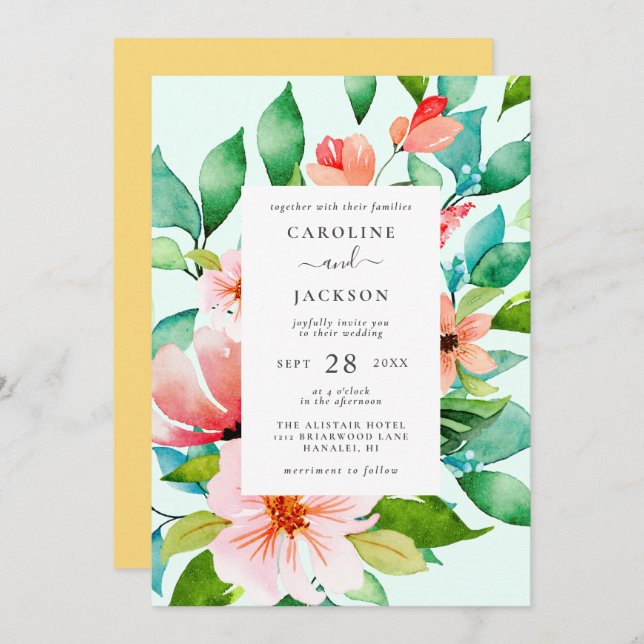 Tropical Floral Wedding Invitation (Front/Back)
