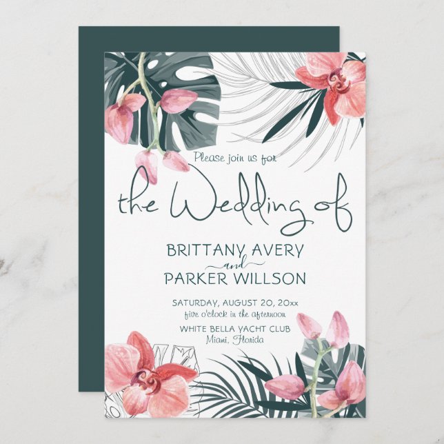 Tropical Floral Wedding Invitation (Front/Back)