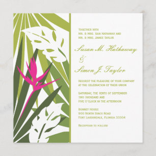 Tropical Floral Wedding Invitation - Green and Pin