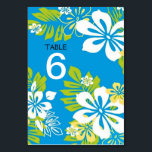 Tropical Floral Wedding Menu Table Number Card<br><div class="desc">Bright & cheerful colours for your Hawaii/destination/beach/summer/tropical island... .theme engagement/wedding/anniversary! Tropical Chartreuse Yellow White Haiwaiian Flowers Plumeria Floral Pattern on Sky Blue Background. Save money by combining the table number cards with your menu on back! All the default text(sample info) can be fully customised with your own wordings, and you...</div>