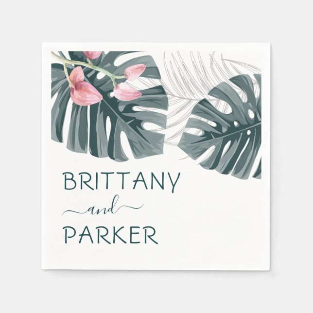 Tropical Floral Wedding Personalised Napkin (Front)