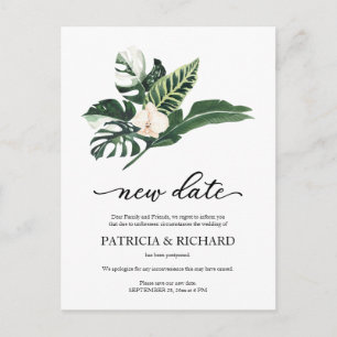 Tropical Floral Wedding Postponement New Date Postcard