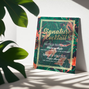 Tropical Floral Wedding Signature Drink Menu Poster