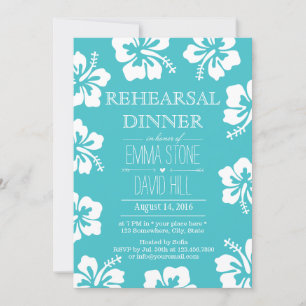 Tropical Floral Wedding Turquoise Rehearsal Dinner Invitation