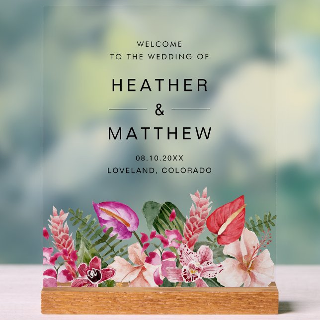 Tropical Floral Welcome Acrylic Sign (Tropical Floral Welcome Acrylic Sign by Painted Paperie
)
