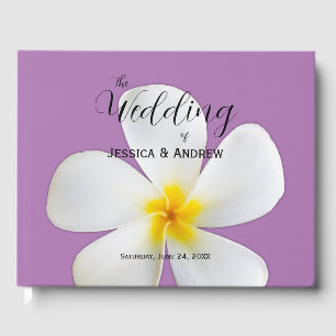 Tropical Floral, White Plumeria, Lavender, Wedding Guest Book