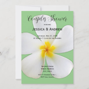 Tropical Floral, White Plumeria on Sage, Couples Invitation