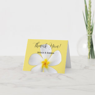 Tropical Floral, White Plumeria on Yellow, Wedding Thank You Card