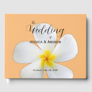 Tropical Floral, White Plumeria Orange, Wedding Guest Book