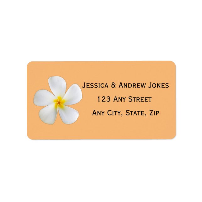 Tropical Floral, White Plumeria Orange, Wedding Label (Front)