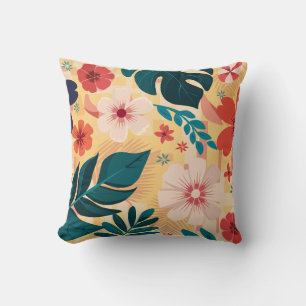 Tropical Floral with Bold Leaves and Flowers Cushion