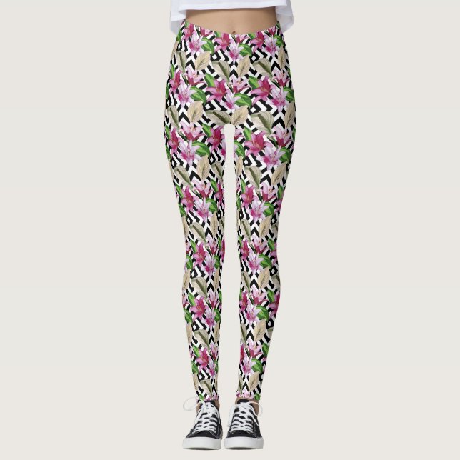 Tropical Floral Women's Leggings  (Pink) (Front)