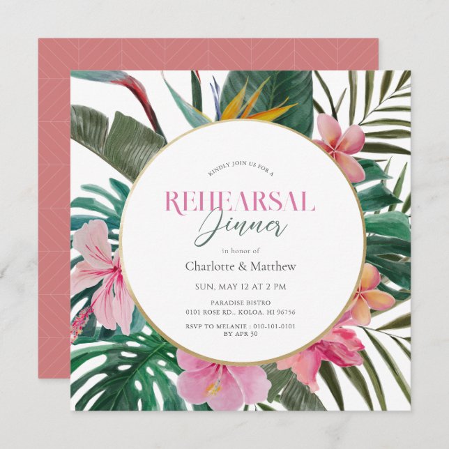 Tropical Floral Wreath Rehearsal Dinner Invitation (Front/Back)