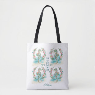 Tropical Floral Wreath Seahorse, Luau SUMMER TIME Tote Bag