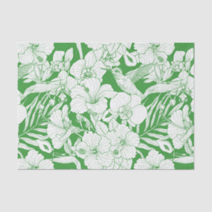 Tropical Florals and Hummingbird in green and off Tissue Paper