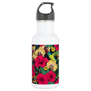 Tropical Florals and Hummingbird - Summer Botanica 532 Ml Water Bottle